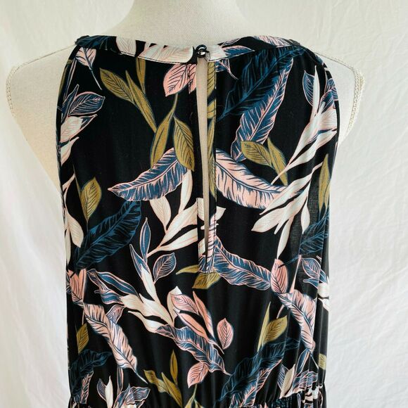 Torrid Black Palm Leaf High Neck Dress Tropical Days Sleeveless Keyhole Size 3 - Picture 6 of 11